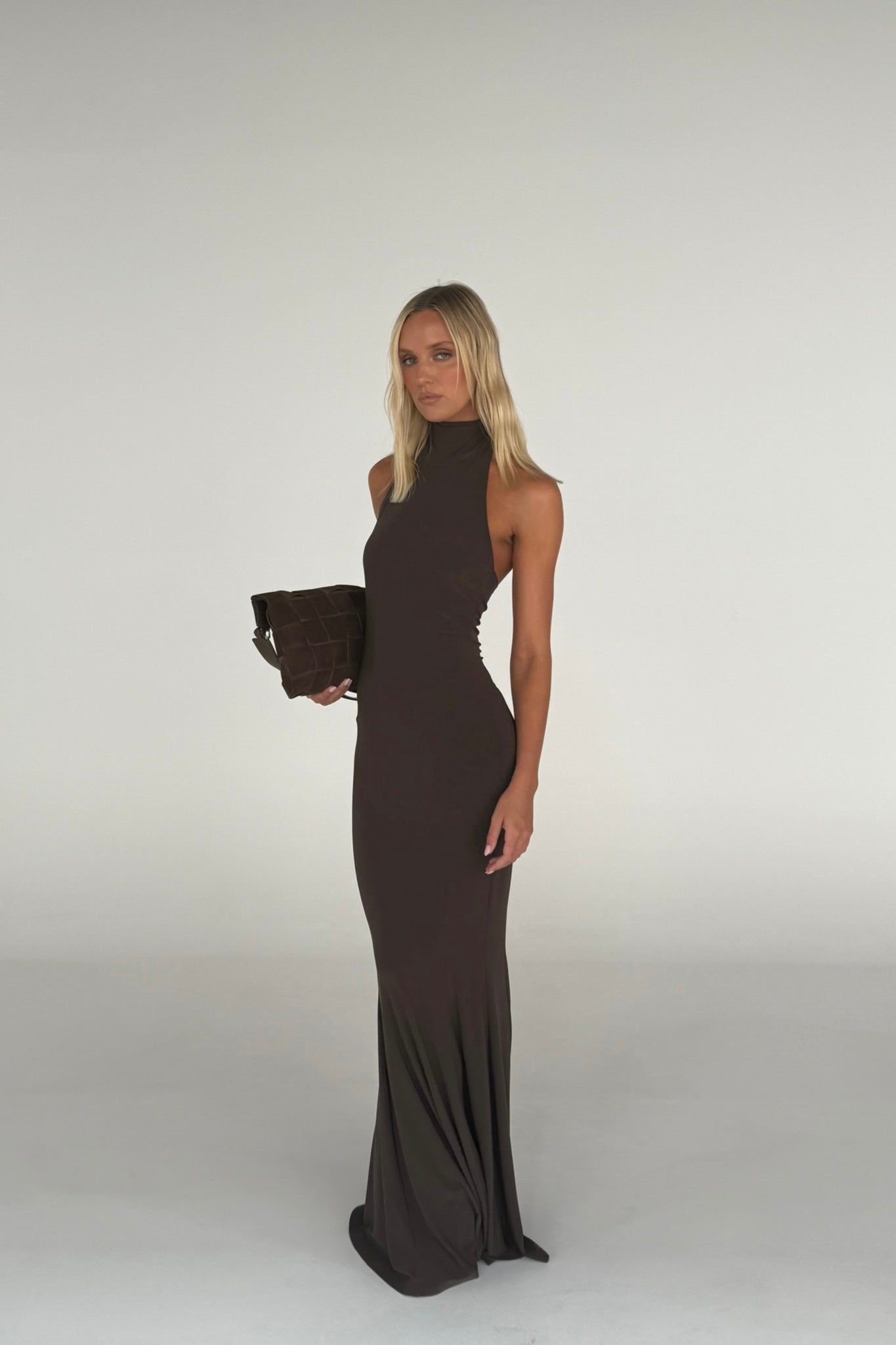 Norma Kamali Turtle Fishtail Gown Chocolate