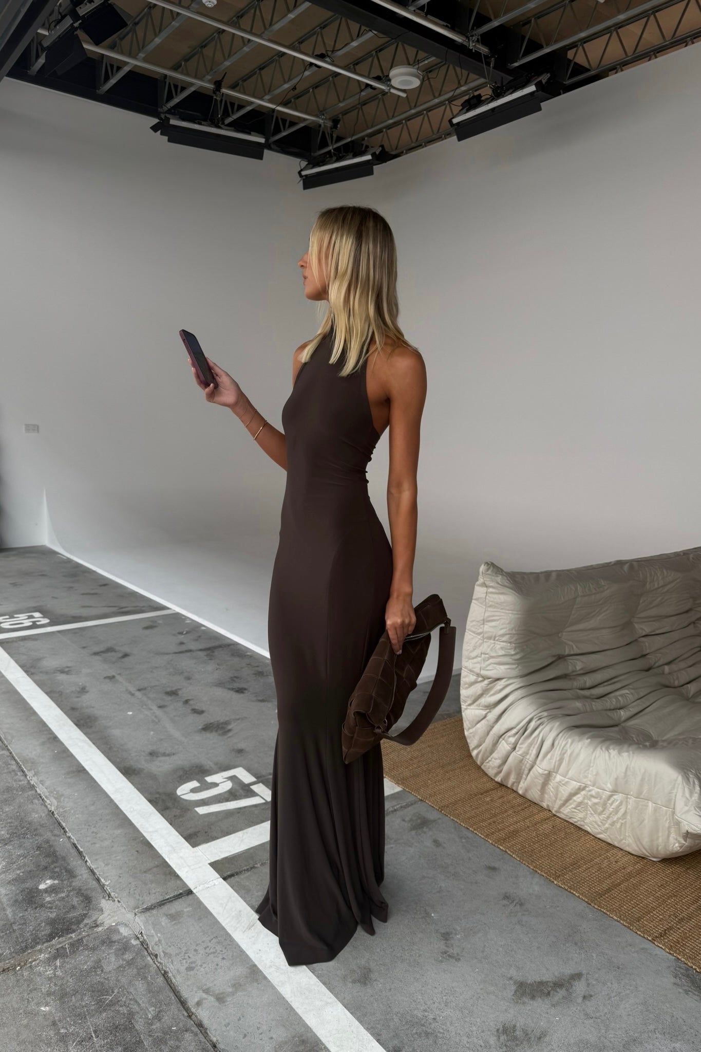 Norma Kamali Turtle Fishtail Gown Chocolate