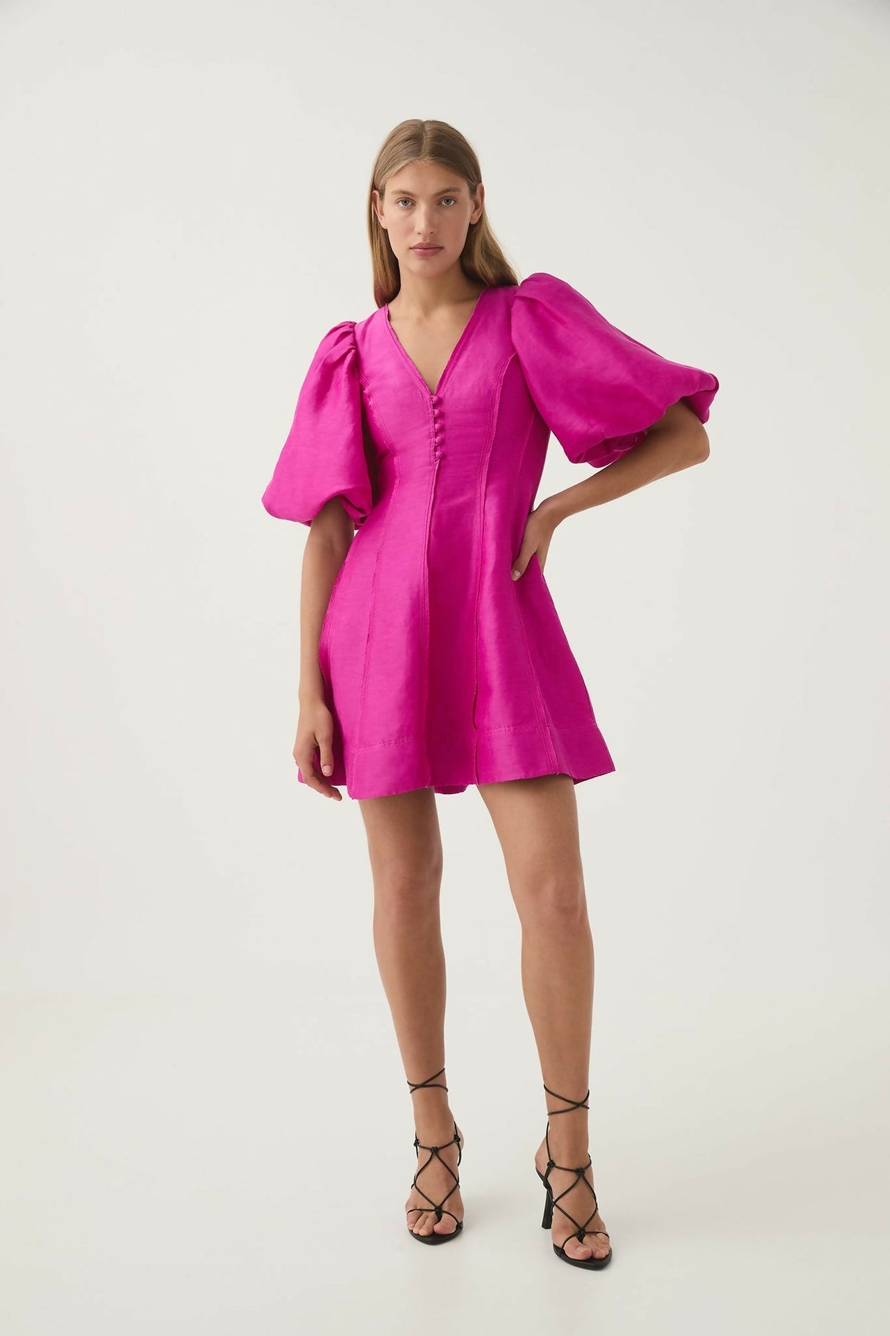 Aje Dusk Puff Sleeve Midi Dress - Deep Magenta