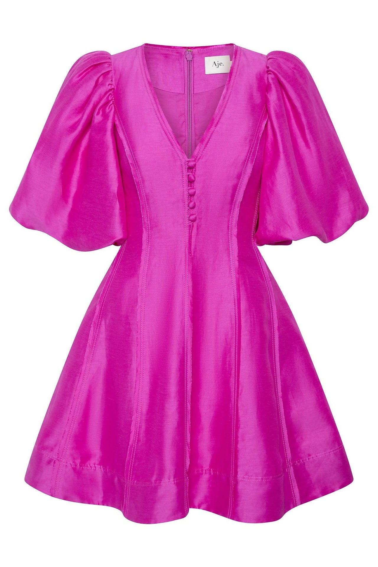 Aje Dusk Puff Sleeve Midi Dress - Deep Magenta